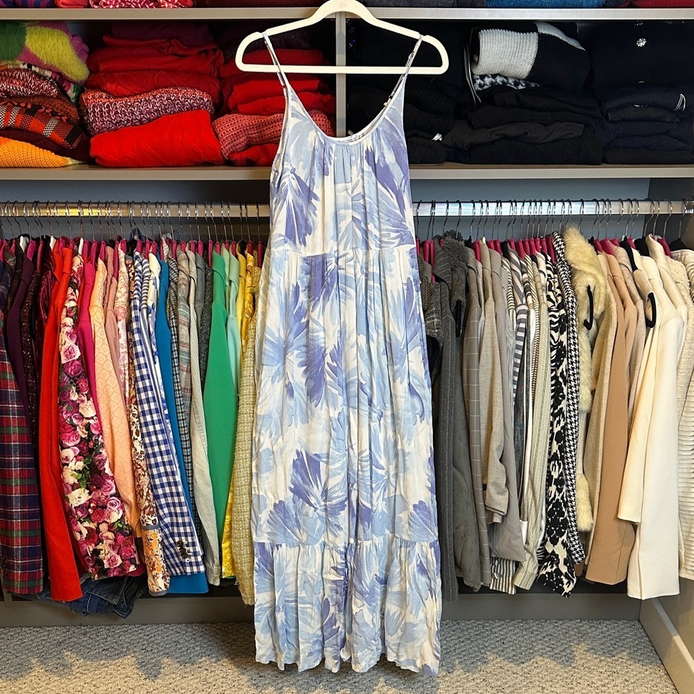 Unbranded blue/white floral adjustable strap maxi dress size XS